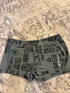 Reebok Gray and Black Graphic Workout Shorts